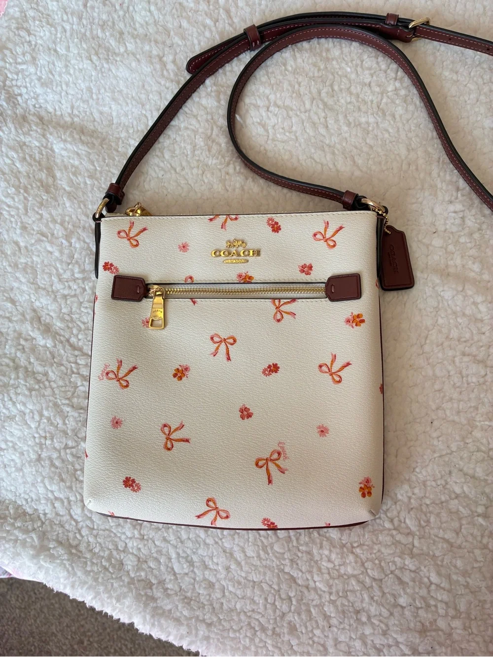 Coach Cream Crossbody with Coral Floral & Bow Print